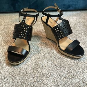 MICHAEL Michael Kors Darci Laser Cut Leather Espadrille Wedges -Size 10